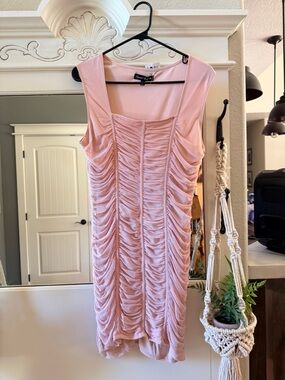 Express Blush Pink Ruched Midi Dress